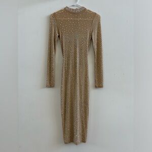 Nude Mesh Studded Midi Dress by PrettyLittleThing - XS